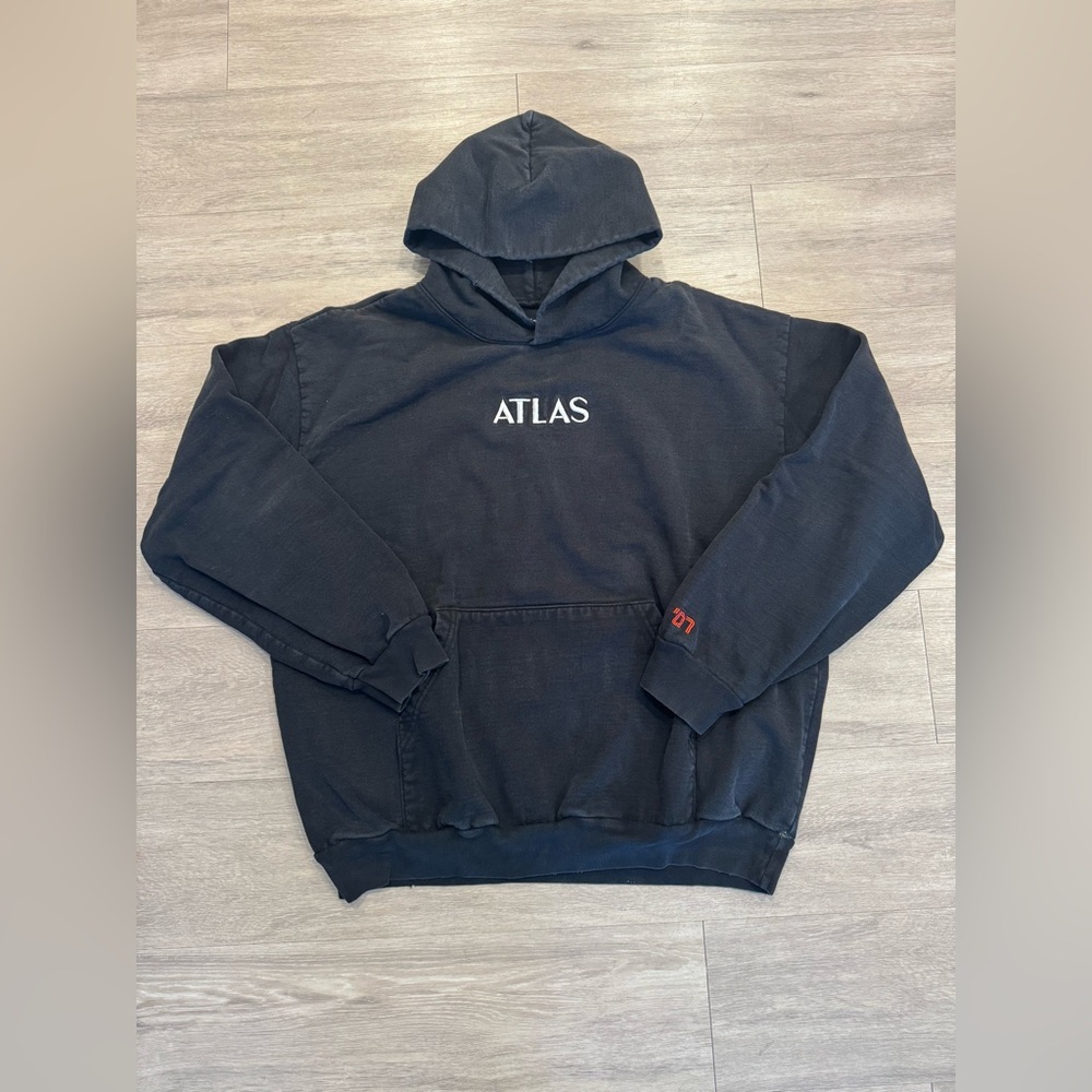 Black Atlas skater hoodie with orange embroidery